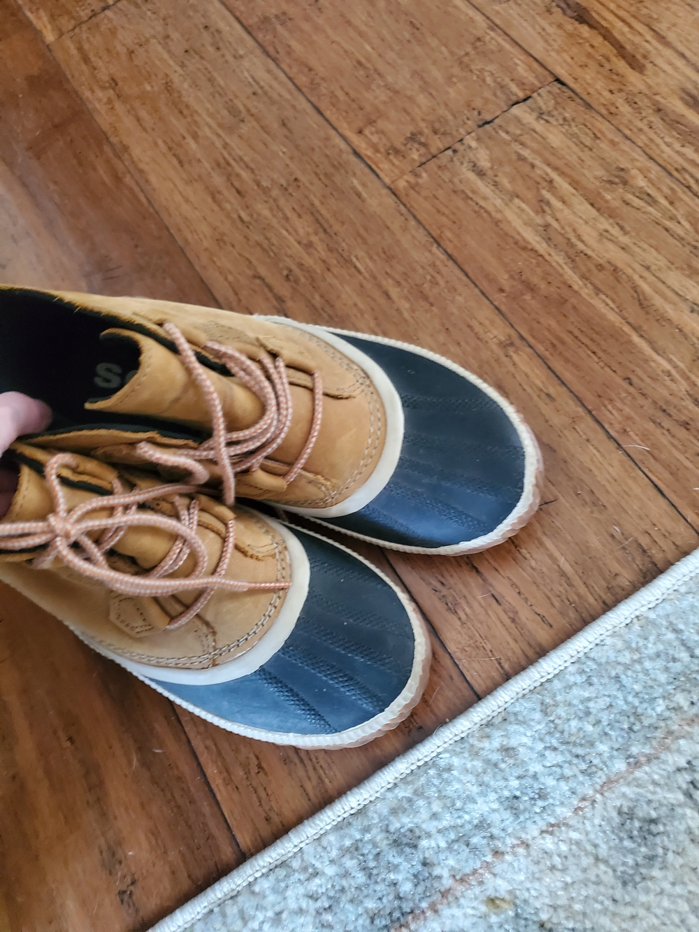 Sorel Tan and Navy Lace-Up Duck Boots